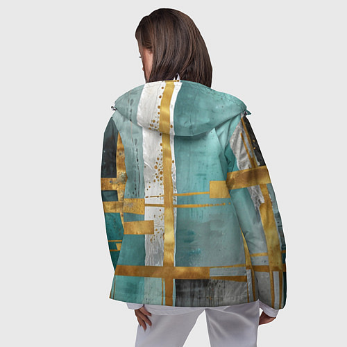 Женская ветровка Узоры акварелью бирюзового и золотого цвета / 3D-Белый – фото 4