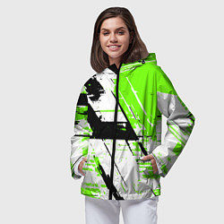 Ветровка с капюшоном женская Diagonal black and green stripes on a white backgr, цвет: 3D-черный — фото 2