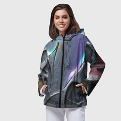 Ветровка с капюшоном женская Полированный серебряный металл, цвет: 3D-черный — фото 2