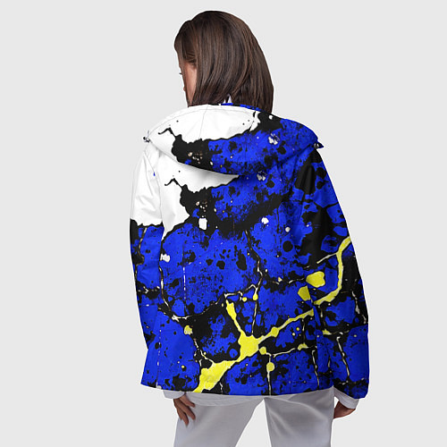 Женская ветровка Сине-жёлтая абстракция на белом фоне / 3D-Белый – фото 4