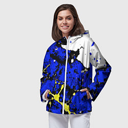 Ветровка с капюшоном женская Сине-жёлтая абстракция на белом фоне, цвет: 3D-белый — фото 2