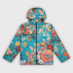 Ветровка с капюшоном женская Цветочки на голубом фоне, цвет: 3D-черный