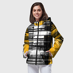 Ветровка с капюшоном женская Горизонтальные чёрные линии на бело-жёлтом фоне, цвет: 3D-черный — фото 2