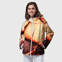 Ветровка с капюшоном женская Трещины на абстрактном красном фоне, цвет: 3D-белый — фото 2