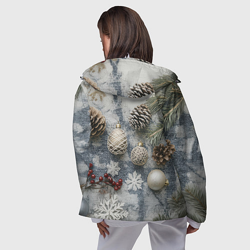 Женская ветровка Новогодние игрушки и шишки / 3D-Белый – фото 4