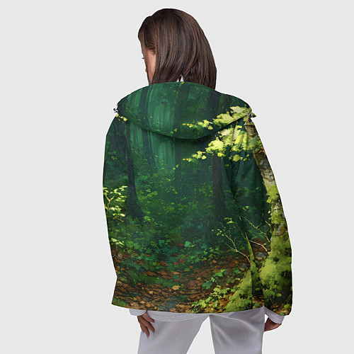Женская ветровка Зелёный летний лес / 3D-Белый – фото 4