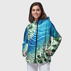 Ветровка с капюшоном женская Берег и синие волны, цвет: 3D-черный — фото 2