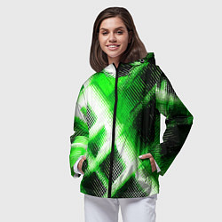 Ветровка с капюшоном женская Зелёная сеть на чёрном фоне, цвет: 3D-черный — фото 2