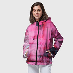 Ветровка с капюшоном женская Чёрные пятна на розовом фоне абстракция, цвет: 3D-черный — фото 2