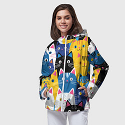 Ветровка с капюшоном женская Много цветных котиков, цвет: 3D-белый — фото 2