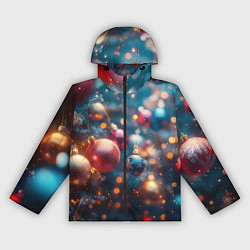 Женская ветровка Красные и синие шары на фоне елки