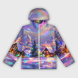 Ветровка с капюшоном женская Дух рождества - зимние домики, цвет: 3D-белый