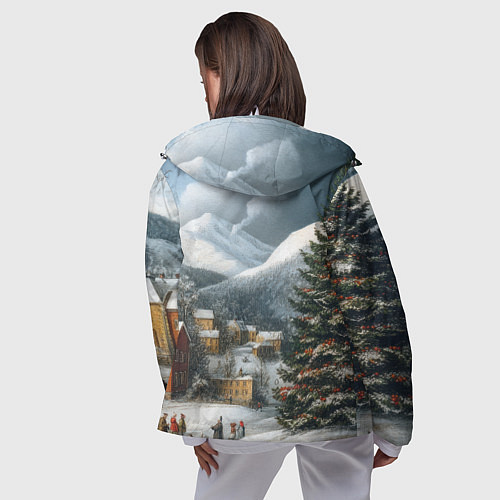 Женская ветровка Новогодняя огромная елка и маленькие домики / 3D-Белый – фото 4