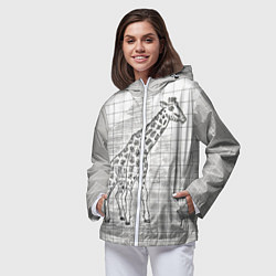 Ветровка с капюшоном женская Жираф на тетрадном листе, цвет: 3D-белый — фото 2
