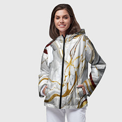 Ветровка с капюшоном женская Жёлто-белый мрамор, цвет: 3D-черный — фото 2