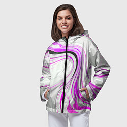 Ветровка с капюшоном женская Волнистые чёрно-фиолетовые линии на белом фоне, цвет: 3D-черный — фото 2