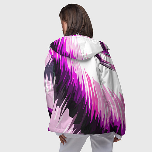 Женская ветровка Чёрно-розовые острые полосы на белом фоне / 3D-Белый – фото 4