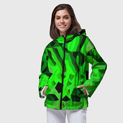 Ветровка с капюшоном женская Чёрно-зелёная пористая абстракция, цвет: 3D-черный — фото 2
