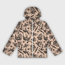 Ветровка с капюшоном женская Татуировка с цикадой и демоном Они - паттерн, цвет: 3D-белый