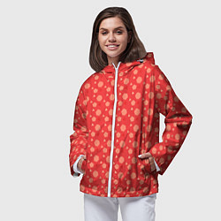 Ветровка с капюшоном женская Кораллово-красный геометричный паттерн, цвет: 3D-белый — фото 2