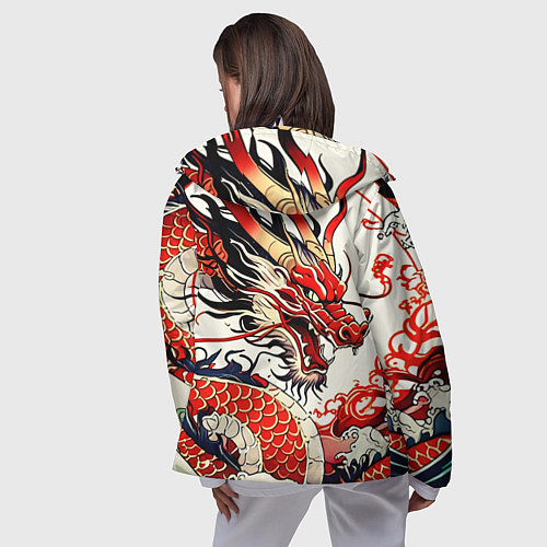 Женская ветровка Красный дракон в японском стиле ирезуми / 3D-Белый – фото 4