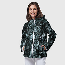 Ветровка с капюшоном женская Гладиатор и минотавр на фоне мечей и щитов, цвет: 3D-белый — фото 2