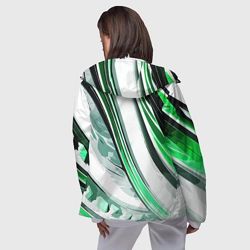 Женская ветровка Волнистая бело-зелёная абстракция / 3D-Белый – фото 4
