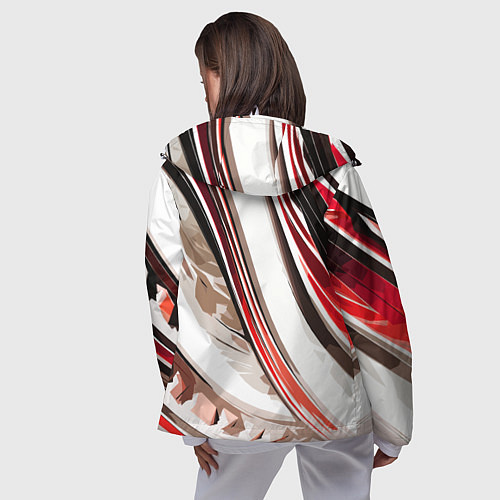 Женская ветровка Волнистая бело-красная абстракция / 3D-Белый – фото 4