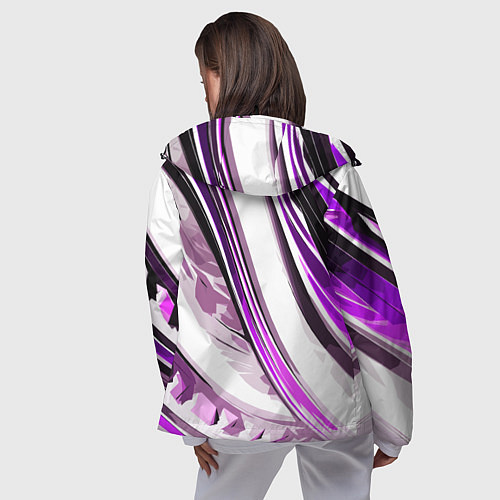 Женская ветровка Волнистая бело-фиолетовая абстракция / 3D-Черный – фото 4