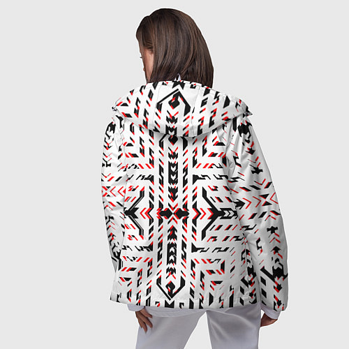Женская ветровка Чёрно-красные диагональные полосы на белом фоне / 3D-Белый – фото 4