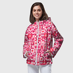 Ветровка с капюшоном женская День святого Валентина - паттерн, цвет: 3D-белый — фото 2