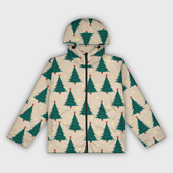 Ветровка с капюшоном женская Новогодняя ель, цвет: 3D-черный