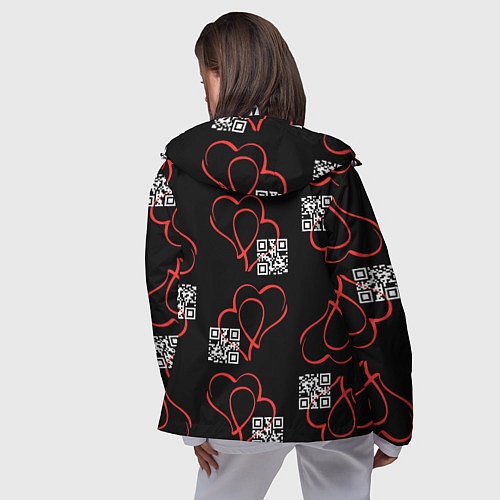 Женская ветровка Сердца и код любви на черном / 3D-Белый – фото 4