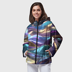 Ветровка с капюшоном женская Космические мягкие волны, цвет: 3D-черный — фото 2