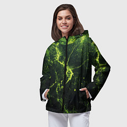 Ветровка с капюшоном женская Зеленые волокна - текстура, цвет: 3D-черный — фото 2