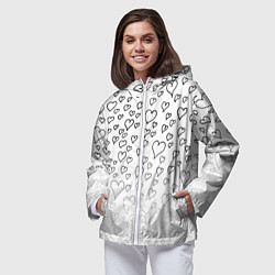 Ветровка с капюшоном женская Рисованные сердца, цвет: 3D-белый — фото 2