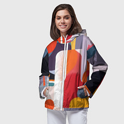 Ветровка с капюшоном женская Абстракция из фигур и линий, цвет: 3D-белый — фото 2