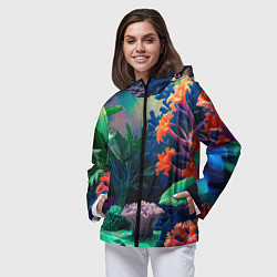 Ветровка с капюшоном женская Морское дно с кораллами, цвет: 3D-черный — фото 2