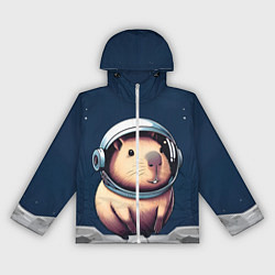 Ветровка с капюшоном женская Капибара космонавт в космосе, цвет: 3D-белый