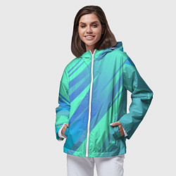 Ветровка с капюшоном женская Нежный голубой с полосами градиент, цвет: 3D-белый — фото 2