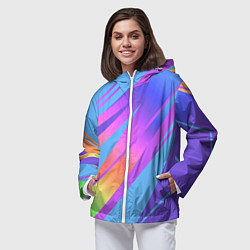 Ветровка с капюшоном женская Нежный голубой с розовыми полосами, цвет: 3D-белый — фото 2