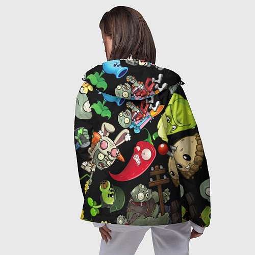 Женская ветровка Растения против зомби персонажи на черном / 3D-Белый – фото 4