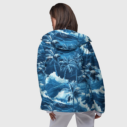 Женская ветровка Пальмы и волны - голубые оттенки паттерн / 3D-Белый – фото 4
