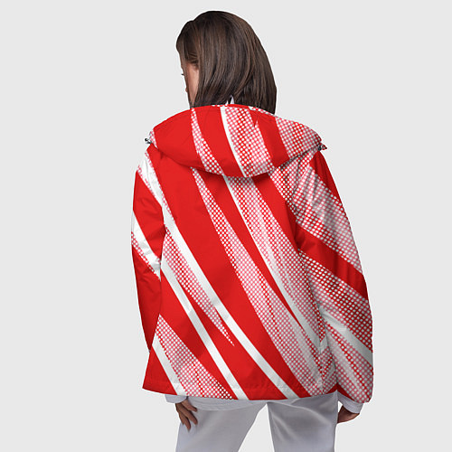 Женская ветровка Красно-белый абстракция с полосами / 3D-Белый – фото 4
