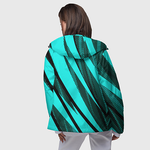 Женская ветровка Неоновый голубой с чёрным абстракция с полосами / 3D-Черный – фото 4
