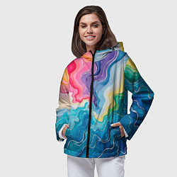 Ветровка с капюшоном женская Абстрактные волны в мраморном стиле, цвет: 3D-черный — фото 2