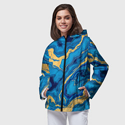Ветровка с капюшоном женская Синий мрамор с золотом, цвет: 3D-черный — фото 2