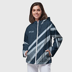 Ветровка с капюшоном женская Sport синий текстурный с полосами, цвет: 3D-белый — фото 2