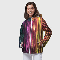 Ветровка с капюшоном женская Неоновый и переливающийся киберпанк узор, цвет: 3D-белый — фото 2