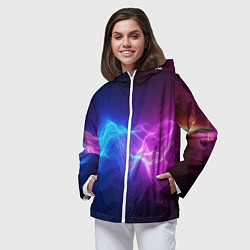 Ветровка с капюшоном женская Звуковая волна неоновый узор, цвет: 3D-белый — фото 2